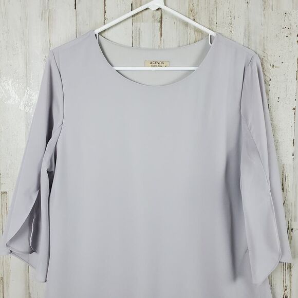 ACEVOG Scoop Neck Blouse Top Light Gray Size Medium - Picture 4 of 10